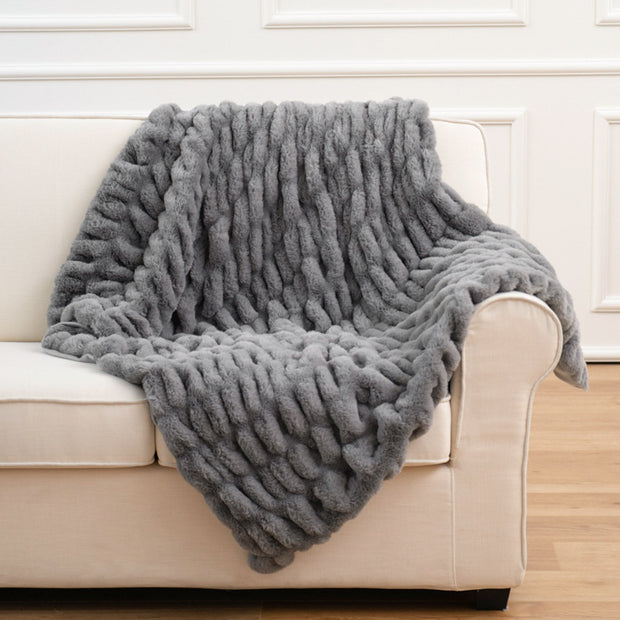 Sofa Blanket Soft Upholstery Blanket Stretch Rabbit Fur Tie-dye